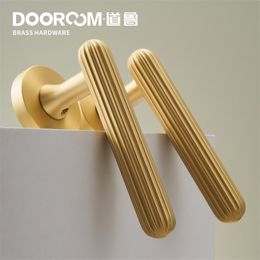 Dooroom Brass Door Lock Set Modern Simple European Interiror Bedroom Bathroom Double Wood Door Lever Set Dummy Handle Knob 201013