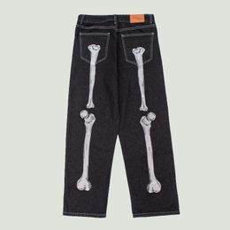 Men's Pants Streetwear Oversized Jeans Mens Skeleton Embroidery Fashion Hip Hop Harajuku Casual Straight Loose Denim Trousers Male