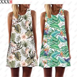 XXXH A Line Female Dresses Loose Sleeveless Hawaiian Style Print Casual Summer Dress Sexy Women Flower Thin Miniskirt 220713