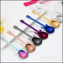 Stainless Steel Guitar Bass Spoon Musical Instruments Coffee Mixing Spoons Home Kitchen Dining Flatware Stirring Drop Ship Delivery 2021 Kit