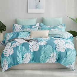 New Spring Summer Bed Linen 4PCS/Set Bedclothes Bed Cover Tropical Green Plant Leaf Duvet Cover Bedding Set Home Textiles T200615