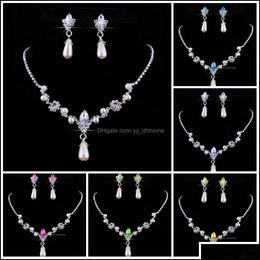 Earrings Necklace Bridesmaid Jewellery Set For Wedding Faux Pearls Rhinestone Water Drop Jewellery Party Se Yydhhome Delivery Yydhhome Dhxbz