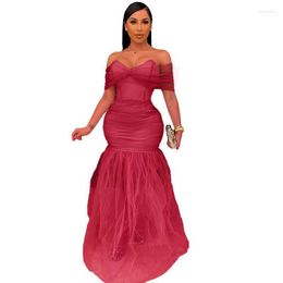 Cutubly Long Dress For Women S-4XL Bodycon Off Shoulder Mesh Sheer Patchwork Sweet Night Club Party Elegant Maxi Casual Dresses