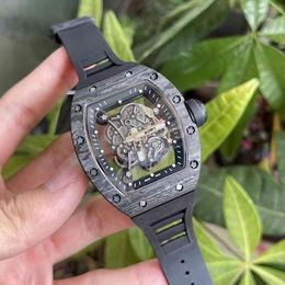 Watches Wristwatch Designer Richa Milles Mens Automatic Mechanical Watch Carbon Fibre Hollow Tape Wine Barrel Type Luminous Personality