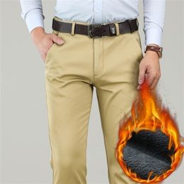 Big Size 40 42 44 Winter Men Warm Trousers Classic Style Business Fashion Regular Thick Casual Pants Male Brand Khaki Navy Black 201128