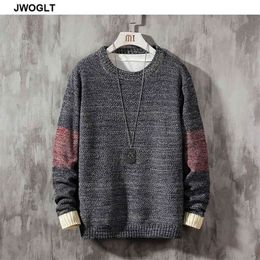 Autumn Winter Warm Men Fashion Sweater Casual ONeck Korean Styles Patchwork Knitted Pullover 4XL 5XL 210412