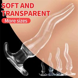 Nxy Anal Toys Transparent Butt Plug Soft Dilator Sex for Female Masturbator Prostate Massager Vaginal Stimulator Erotic Product 220506