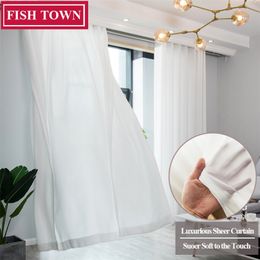 FISH TOWN Feel Smooth and Soft Touch Luxurious Chiffon Solid Sheer Curtains for Living Room Bedroom Window Voiles Tulle Curtain 220525