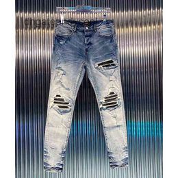 -Top Brand Jean Amirrs Mens Pants Designer Jeans Black Slp Euro American Fashion High Street Motorcycle polyvalente Slim Fit Hole