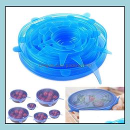 Drinkware Lid Kitchen Dining Bar Home Garden 6Pcs/Set Sil Stretch Lids Sile Food Wrap Bowl Pot Li Dhsju