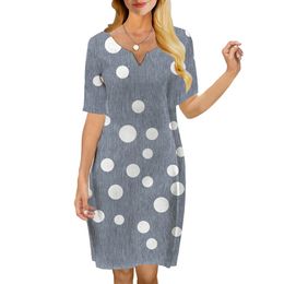 Women Dress Polka Dot Pattern 3D Printed VNeck Loose Casual Short Sleeve Shift Dress for Female Dresses 220616