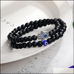 Link Chain Bracelets Jewelry Unisex Casual Matte Beads Hand Link Bracelet 6Mm Alloy Natural Stone Fatima Palm Bangles For Women Men Dhv0W