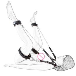 camaTech Open Leg Bondage Restraint PU Leather Neck Collar To Hand Ankle Cuffs Metal Thigh Sling Spreader Fetish BDSM Adult Game