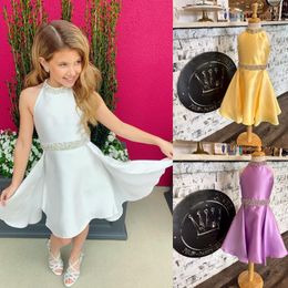Halter Girl Pageant Dress 2022 A-Line Little Girls Cocktail Rising Star Interview On-Stage Introduction Formal Party Wear Dance Gowns for Kids Toddler Overskirt