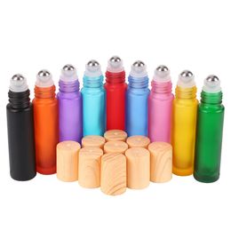10ml Frosted Glass Roll on Refillable Bottle with Stainless Steel Roller Ball for Essential Oils Perfume Fragrance Sample