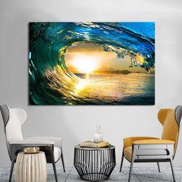 Modern Seascape Posters and Prints Wall Art Canvas Painting Turquoise Sea Wave Pictures for Living Room Cuadros Decor No Frame