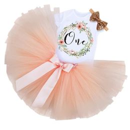 One Year Baby Girl Dress Birthday 1 Baptism Tutu Dresses Princess Toddler Party Outfits Costume Summer Kids Clothes 220426