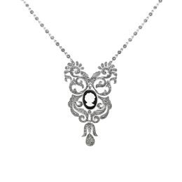 Necklace 925 Sterling Silver Palace Gorgeous Style Mother-of-Pearl Solitaire Pendant Necklaces for Women Marcasite Jewelry Accessories