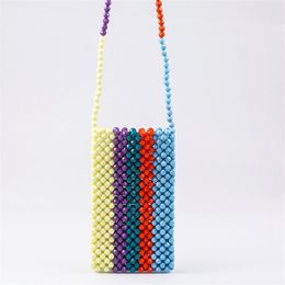 Evening Bags Summer Contrast Stripe Handmade Beaded Bag Pearl Small Messenger For Women Mobile Phone Party Crossbody
