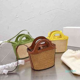 2022 Straw Bucket Bag Beach Women Luxury Designer Brand Crossbody Shopping Handbags Lady Letter Weave Basket Shoulder Wallets 220416