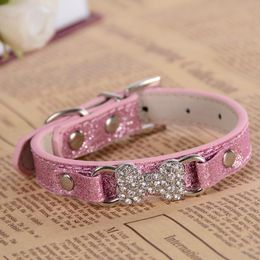 Dog Collars & Leashes Bling Diamante Collar Red Pink Leather For Dogs Small Teddy Chihuahua Puppy Pet Products Adjustable 8-11''Dog