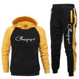 22 Autumn Tracksuits Cotton Men's Sets 2-Piece Hoodies+Pants Sport Suits Casual Men/Women Sweatshirts Brand Sportswear