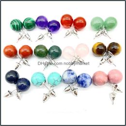 Reiki Healing Crystal Stone Stud Chakra Rose Opal Tiger Eye Earrings Wholesale Women Jewellery Drop Delivery 2021 1Ivvu