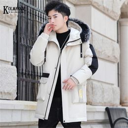 Men's Down & Parkas KOLMAKOV Long Men Cotton Padded Brand Clothing Fashion Patchwork Thick Warm Jacket Fur Hooded Coat Size M-3XL Phin22