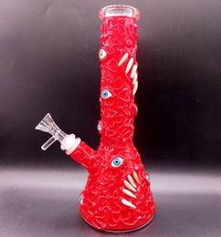 10.5 inch Thick Red Glass Water Bong Hookahs with Beautiful Had-painting Eye Pattern Female 18mm Joint