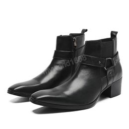 Fashion Man Shoes Black Motorcycle Cowboy Short Boots Buckle Party Business Ankle Boots Men Dress Boot