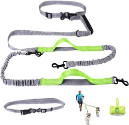 Dog Collars & Leashes Hands Free Double Leash Adjustable Waist Belt Extra Handles And Reflective Durable Bungee For Walking Running Training