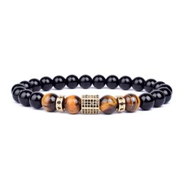 Matte Onyx Stone&Tiger Eye Combination Stitching with Cubic Zircon Hand Jewellery Beads Bracelet Elastic Stretch Men Bracelet Gift