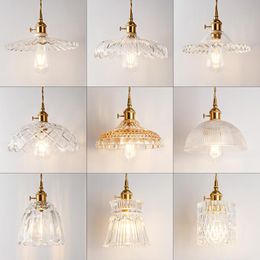 Pendant Lamps Japanese Style Brass Glass Single Head Small Chandelier Bed Corridor Porch Bar Restaurant LightsPendant