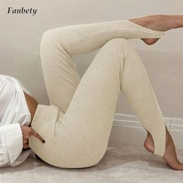 Autumn Femma Sexy Skinny Slim Sports Pants Fashion Solid Ribbed Knitted Leggings For Women Casual High Waist Trousers Homewears 220325