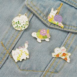 wholesale flower pins Canada - Customized Cartoon Enamel Pin Polo Collar Animal Funny Flower Cute Snail Turtle Rabbit Cat Colored Jewelry Women Metal Lapel Pins 1109 D3