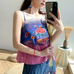 Ethnic Clothing Embroidery Bras Hanfu Top National Summer Chinese Style WomenVintage Sexy Suspender Vest Belly Pocket Base ShirtEthnic