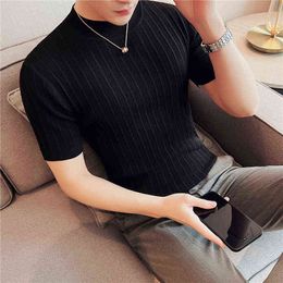 4XL-M Plus Size Spring Autumn Short Sleeve Turtleneck T Shirts For Men Clothing 2022 Slim Fit Casual Knitted Pullovers Tee Shirt Y220630