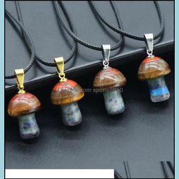 Arts And Crafts Rainbow Natural Stone Carving Mushroom Shape Pendant Reiki Healing 7Chakra Crystal Necklace For Women Jewel Sports2010 Dhfme