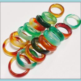 Band Rings Jewellery 6Mm Wide Stripe Green Yellow Glass Crystal Agate Jade Ring Finger For Women Vipjewel Drop Deliv Dhfjk
