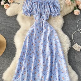 SINGREINY Summer French Floral Dress Women Sweet Sexy Slash Neck Off Shoulder A-line Dresses Boho Print Vacation Beach Sundress 220531