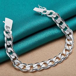 925 Sterling Silver Sideways 10mm Chain Square Buckle Bracelet For Man Women Wedding Engagement Party Jewelry