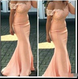 Setwell Cheap Bridesmaid Dresses For Weddings Peach Cap Sleeves Lace Appliques Mermaid Floor Length Formal Maid of Honour Gowns Plus Size