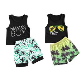 Citgeett Summer Kids Baby Boys Clothes Sets 2pcs Letter Sleeveless Vest Tops Printed Beach Shorts Clothing 220620