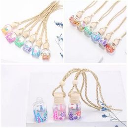 15 Colours Car Perfume Bottle Diffusers Empty Printed Flower Essential Oil Diffuser Ornaments Air Freshener Pendants Perfumes Glass Bottles F0619