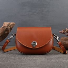 Leather solid color retro fashion bag personality lock shoulder bag college style all-match messenger women's bag