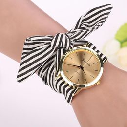 Wristwatches Women Girl Watch Fashion Bow-knot Stripe Floral Cloth Quartz Bracelet Wristwatch Luxury Ladies Dress #30Wristwatches