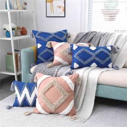 New Boho Pillow Case Tufted Tassel Cushion Cover Cotton Canvas Throw Pillow Cover 45x45 Sofa Bed Living Room Decoration 210401