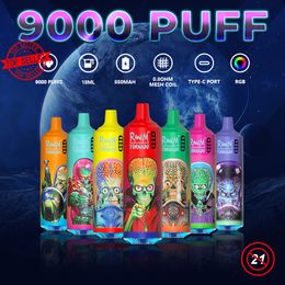 RandM Tornado 9000 Disposable vape E Cigarette new arrival fumot 100% Original RGB Glowing Type-C Rechargeable Vape Device