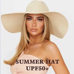 Summer Sun Beach Hat for Women's Oversized Straw Fashion Girls Travel Wide Brim Floppy Panama Lady Chapeu Feminino Cap