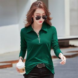LJSXLS Langarm T Shirt Frauen Baumwolle Koreanischen Stil Schlanke Frau Kleidung Herbst Zipper Tops T-Frauen T Femme 220328